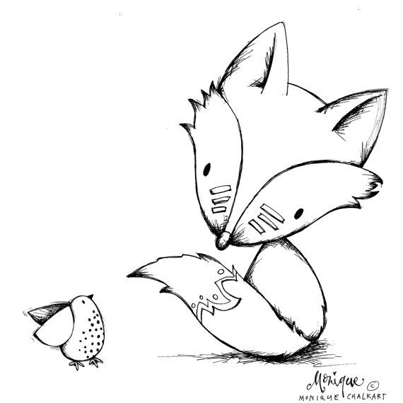 Whimsical Fox and Bird Sketch - Free Hand-Drawn Illustration