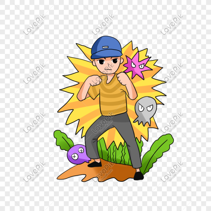 Cartoon Trainer vs Ghost Pokémon - Battle Scene Illustration