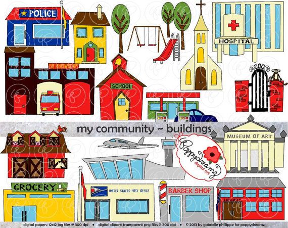 Community Buildings Clip Art - Educational & Classroom Resources