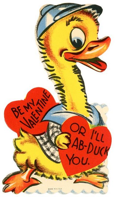 Retro Duck Valentine Card - Vintage 1950s Love Pun Art