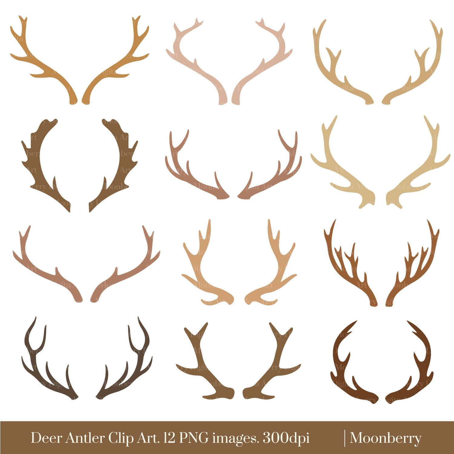 Vector Deer Antlers Black Icons Set Stock Illustration - Download