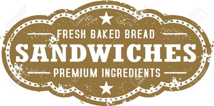 Vintage-style label for fresh baked bread sandwiches with premium ingredients, featuring distressed brown and white design with stars.
