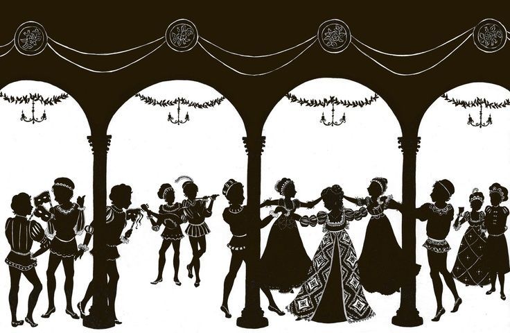 Baroque Ballroom Silhouette Art - Elegant Historical Dance Scene