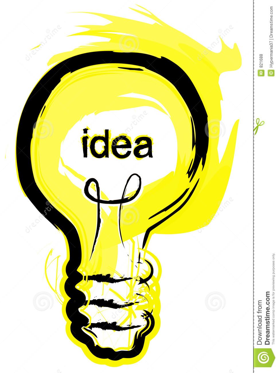 A stylized yellow lightbulb with the word "idea" inside, rendered in bold black brushstroke art.