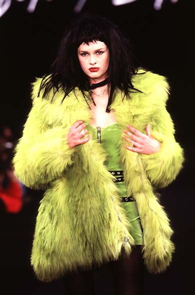 Lime Green Faux Fur Coat - Iconic Punk Fashion Runway Look
