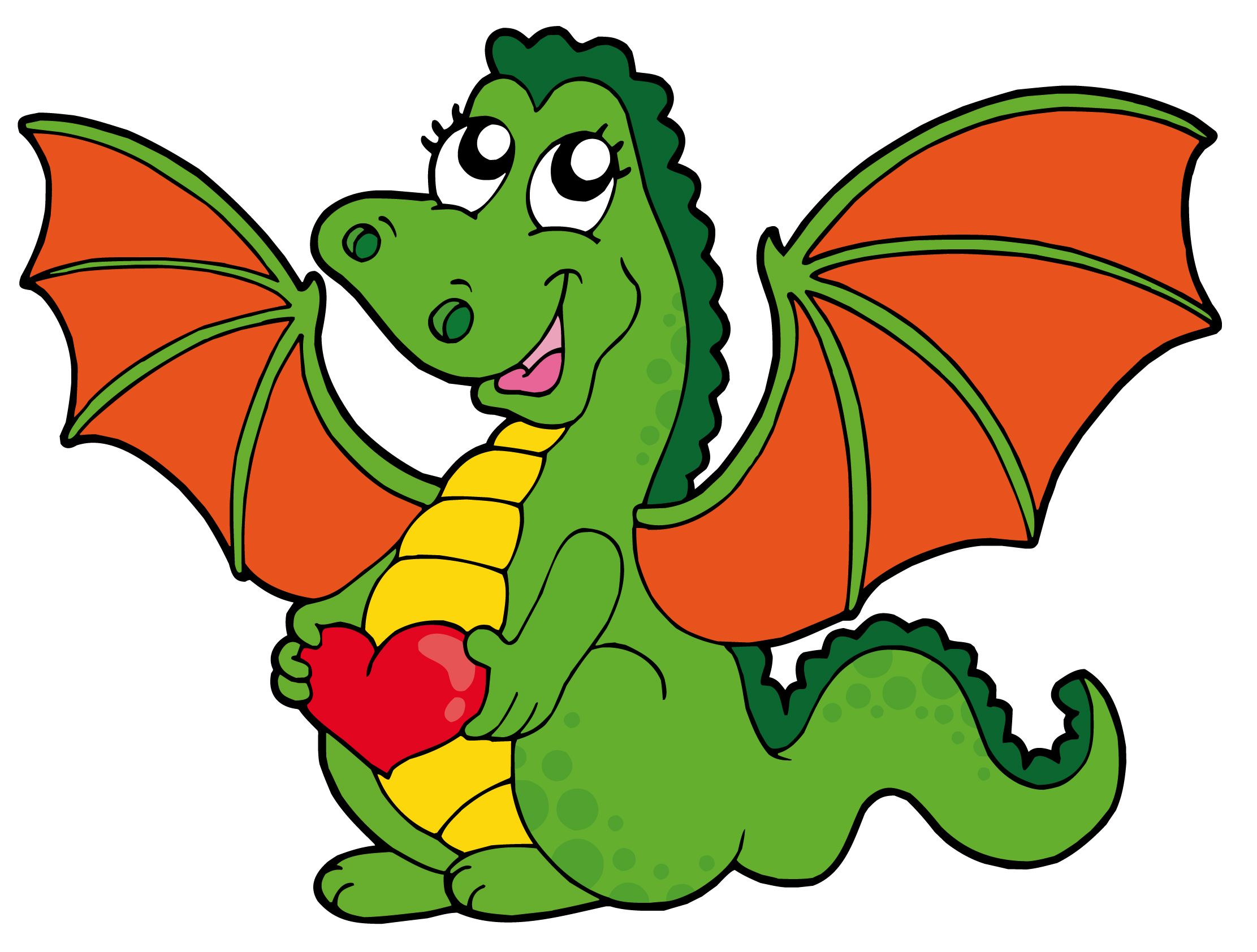 Cute Cartoon Dragon Holding Heart - Free Clipart for Kids & Design