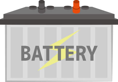 Illustration of a car battery with "BATTERY" text and yellow lightning bolt symbol.
