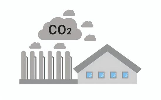 Industrial facility emitting CO₂ clouds, symbolizing carbon emissions from manufacturing or energy production.