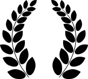 Black silhouette of a laurel wreath, symbolizing victory or achievement, on a white background.