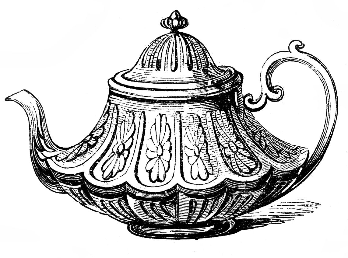 Vintage Ornate Teapot Illustration - Classic Victorian-Style Design