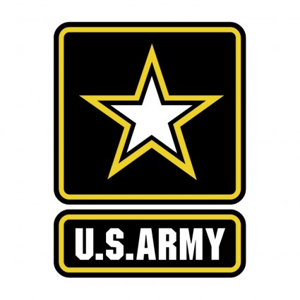 U.S. Army logo featuring a white star with yellow outline on black background, with "U.S. ARMY" text below.