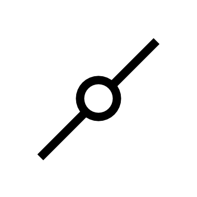 Black circular icon with two diagonal lines crossing at center, resembling a toggle or switch symbol.