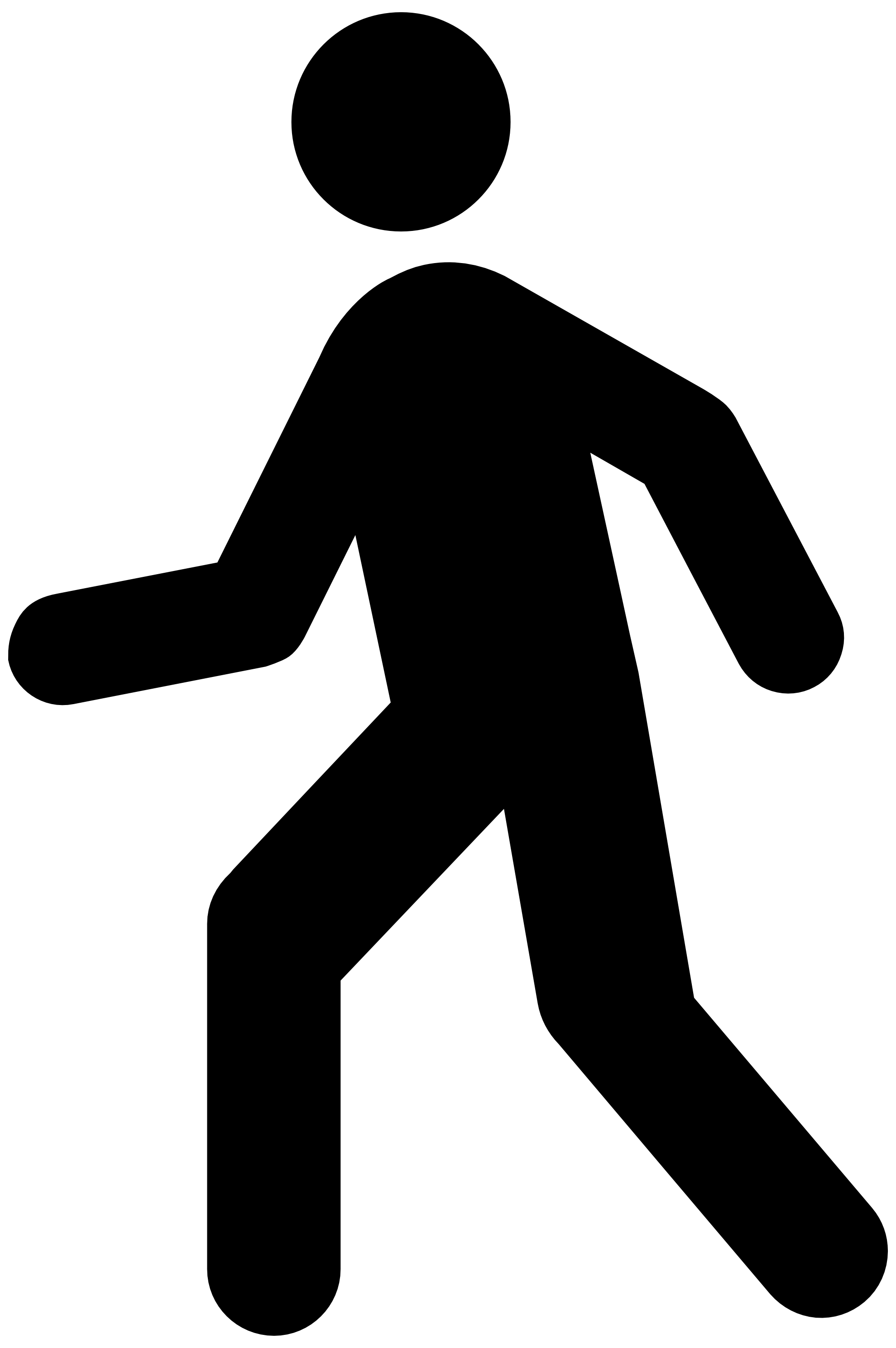 Black silhouette of a walking person, stylized as a universal pedestrian symbol.