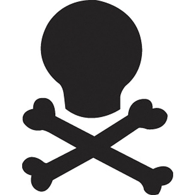 Black skull and crossbones symbol on white background, indicating danger or poison.