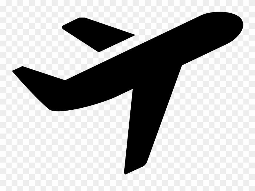 Black silhouette of a commercial airplane in flight, angled upward to the right on transparent background.