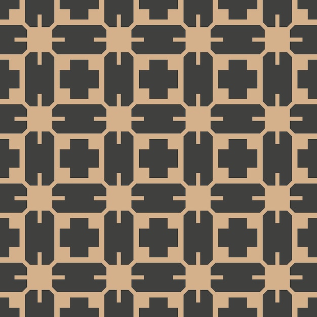 Geometric repeating pattern with dark gray and beige interlocking shapes forming crosses and rectangles.