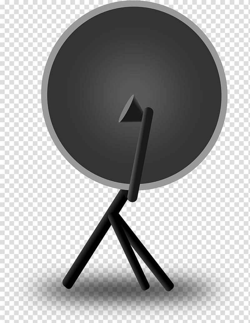 Black satellite dish with tripod stand on transparent background