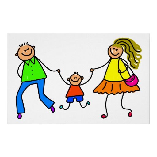 Happy Family Stick Figure Illustration for Websites & Print