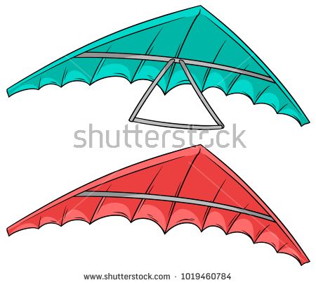 Two colorful hang gliders-one teal, one red-illustrated in side profile with visible frames and fabric wings.