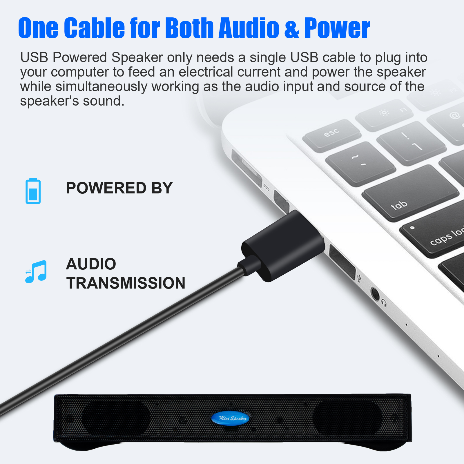 USB-Powered Speaker - One Cable for Audio & Power | Mini Speaker