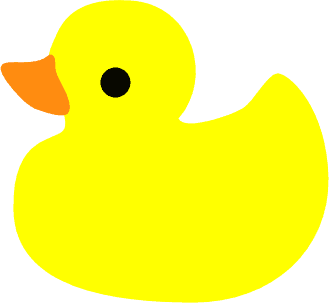 Bright yellow rubber duck with orange beak and black eye, simple cartoon-style illustration.