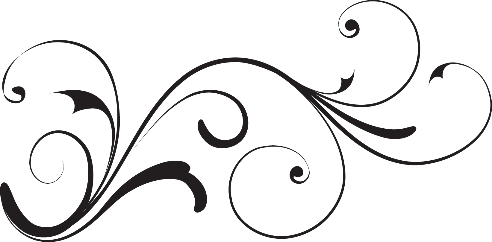 Elegant black-and-white ornamental flourish with swirling vines and curls, ideal for decorative page accents or borders.