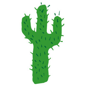 Hand-drawn green cactus with three arms and spines on white background.