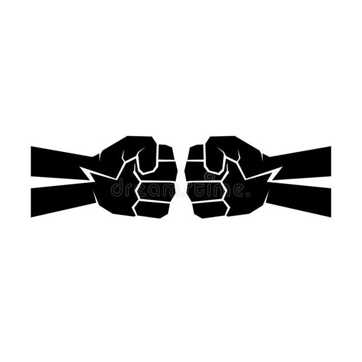 Two black clenched fists colliding with crack-like lines, symbolizing conflict, resistance, or unity in struggle.