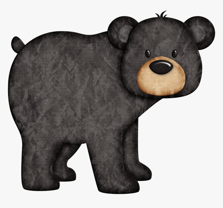 Cute cartoon black bear with tan muzzle and textured fur, standing sideways on white background.