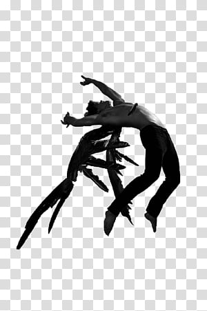 Silhouetted dancer in dynamic mid-air leap with expressive limbs against transparent background.