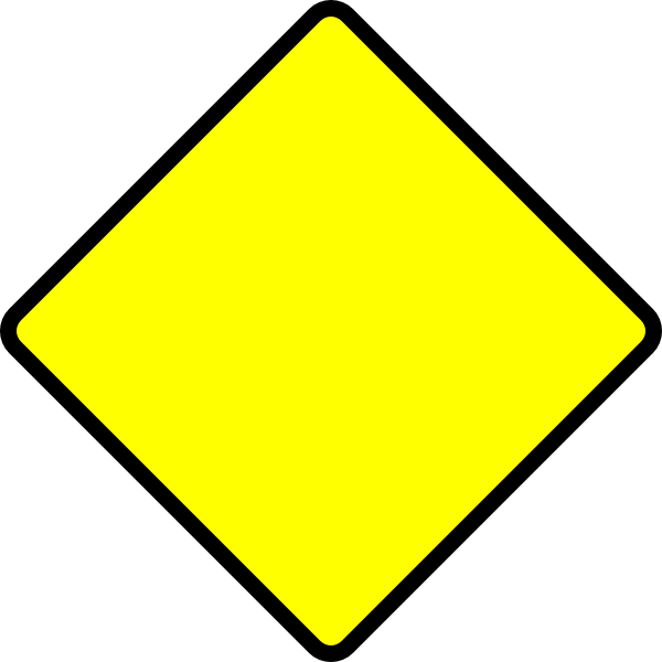 Blank yellow diamond-shaped warning sign with black border, used for road safety alerts.