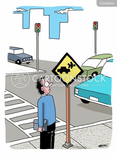 Surreal Traffic Safety Cartoon - Pedestrian Bewilderment at Floating Roads