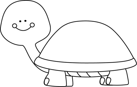 Smiling cartoon turtle with simple line art, rounded shell, and friendly face.