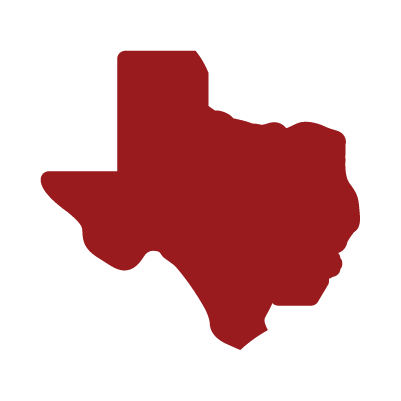 Solid red silhouette of the state of Texas on a white background.