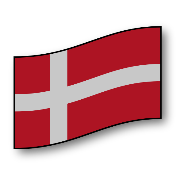 Waving Danish flag with red background and white Scandinavian cross, symbolizing Denmark's national identity.