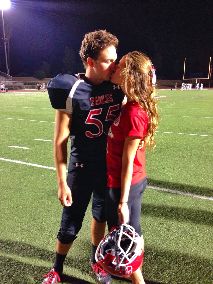 High School Football Couple Kiss After Game - Eagles Player #55