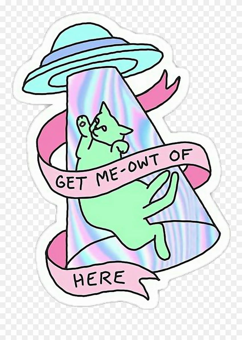 Cute UFO Cat Abduction Sticker - Holographic Pastel Design