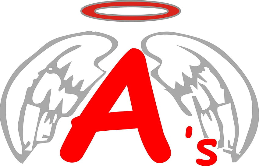 Red letter "A" with gray angel wings and red halo, stylized logo design.