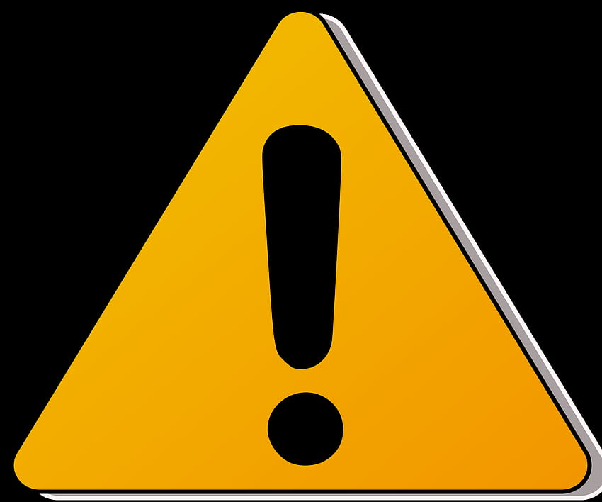 Yellow triangular warning sign with black exclamation mark on black background.