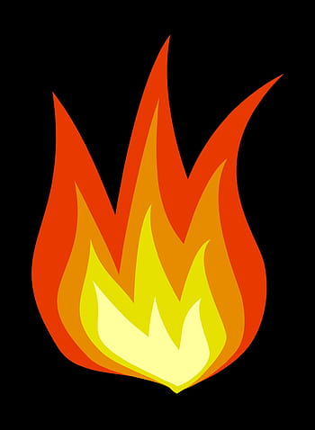 Stylized cartoon flame with yellow core, orange mid-layer, and red outer tips on black background.