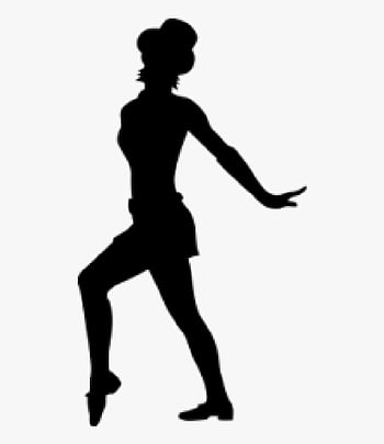 Silhouette of a female dancer in mid-pose, wearing a bun and short outfit, captured in elegant motion.