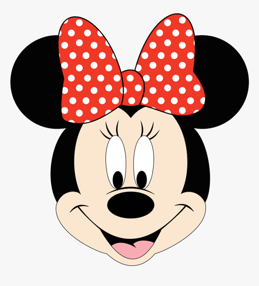 Minnie Mouse smiling face with iconic red polka-dot bow and black ears.