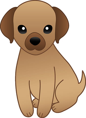 Cute brown cartoon puppy sitting with big eyes and floppy ears.