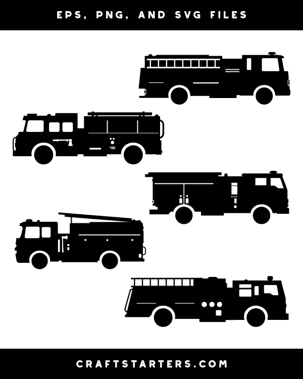Fire Truck Silhouette Vector Pack - EPS, PNG, SVG Files
