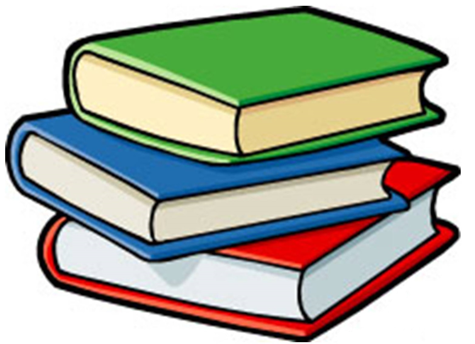 Stack of three colorful hardcover books: green on top, blue in middle, red at bottom.
