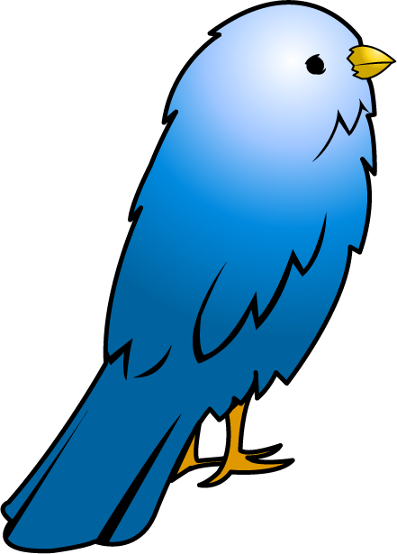 A stylized blue bird with a yellow beak and feet, facing right against a black background.