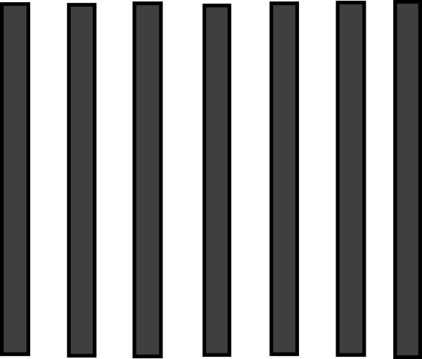 Seven evenly spaced vertical dark gray bars on a black background, resembling a minimalist barcode or data visualization element.