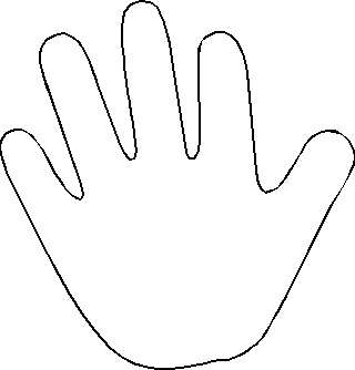 Simple black outline of a human hand with five fingers spread, on white background.