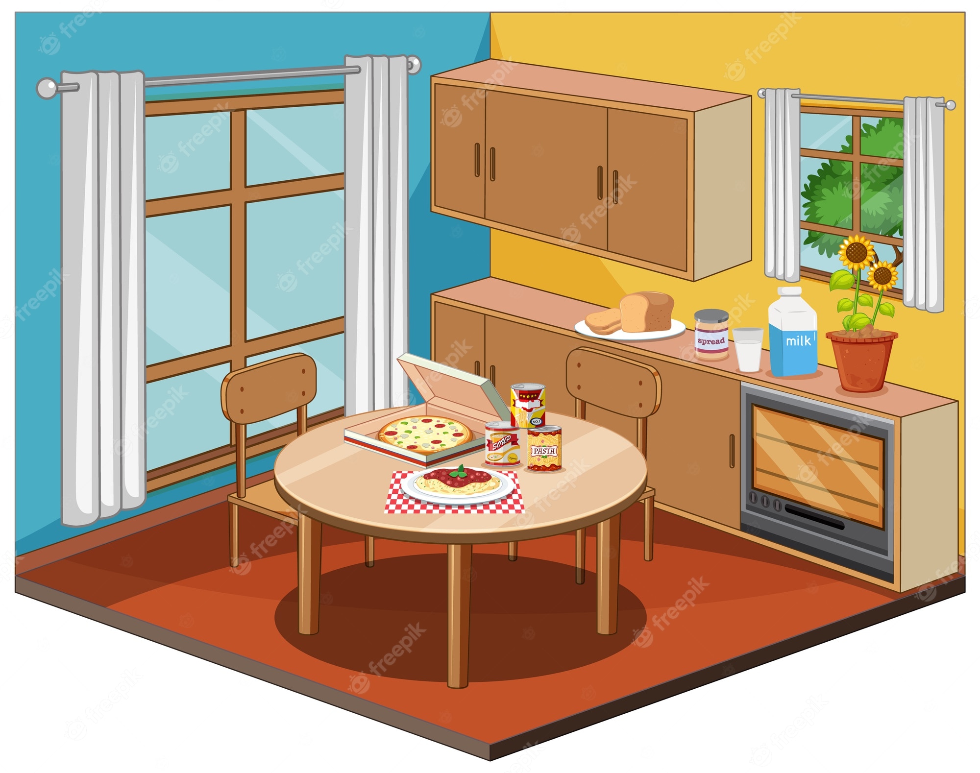 Dining Table In Kitchen With Chairs. Royalty Free SVG, Cliparts Clip