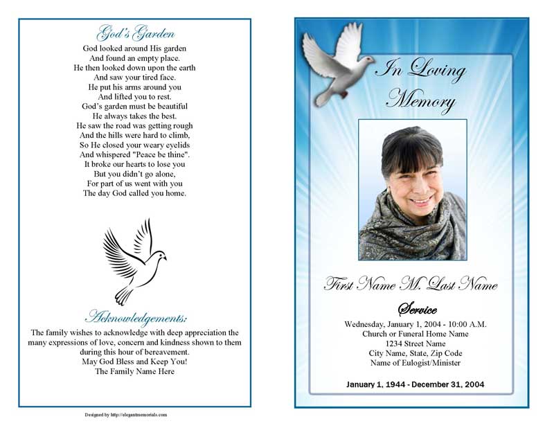 Free Printable Funeral Program Template - God’s Garden Poem & Dove Design